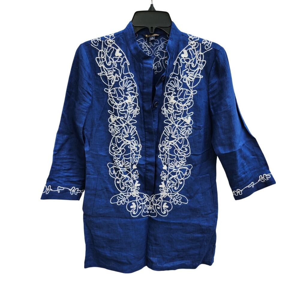 Brooks Brothers Royal Blue Linen Tunic with White Embroidery - Women's Size 4